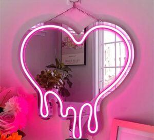 ניאון וייב מראת לב ורוד