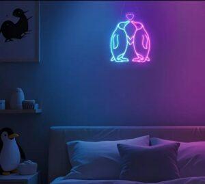 ניאון וייב זוג פינגווינים מאוהבים