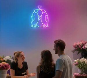 ניאון וייב זוג פינגווינים מאוהבים