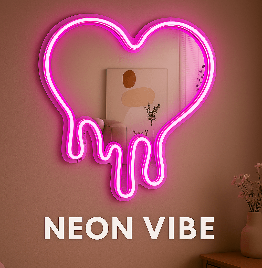 ניאון וייב מראת לב ורוד