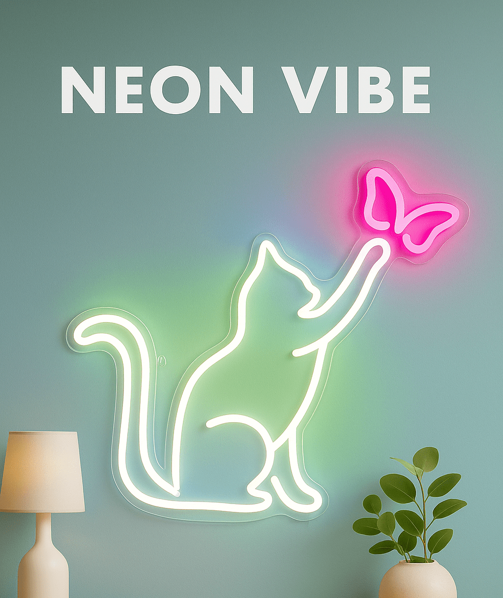 ניאון וייב חתול עם פרפר