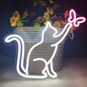 ניאון וייב חתול עם פרפר