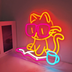 ניאון וייב חתול קורא ספר