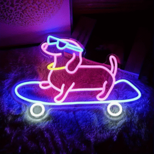 ניאון וייב כלב על סקייטבורד