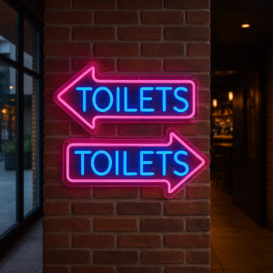 ניאון וייב לעסקים toilets עם חץ ימינה/ שמאלה