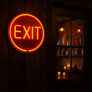 ניאון וייב לעסקים שלט יציאה "exit" אדום עגול