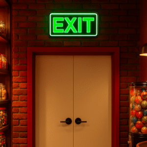 ניאון וייב לעסקים שלט יציאה "exit" ירוק מרובע