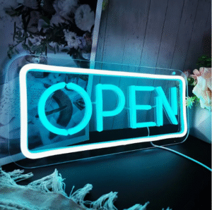 ניאון וייב לעסקים open כחול