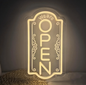 ניאון וייב לעסקים we are open לאורך